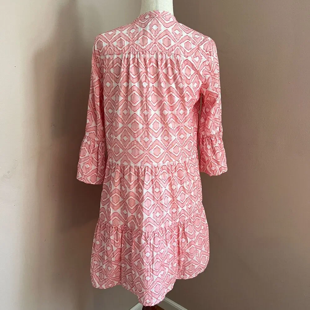 Tommy Bahama Pink Geometric Tassel Cover Up Dress Bell Sleeve Vacation Resort S - Picture 6 of 11